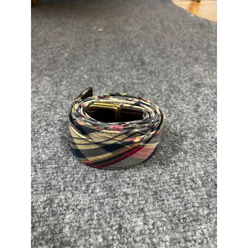 Brooks Brothers Belt Men XL Multi Color 346 Plaid Cotton Leather Brass Buckle